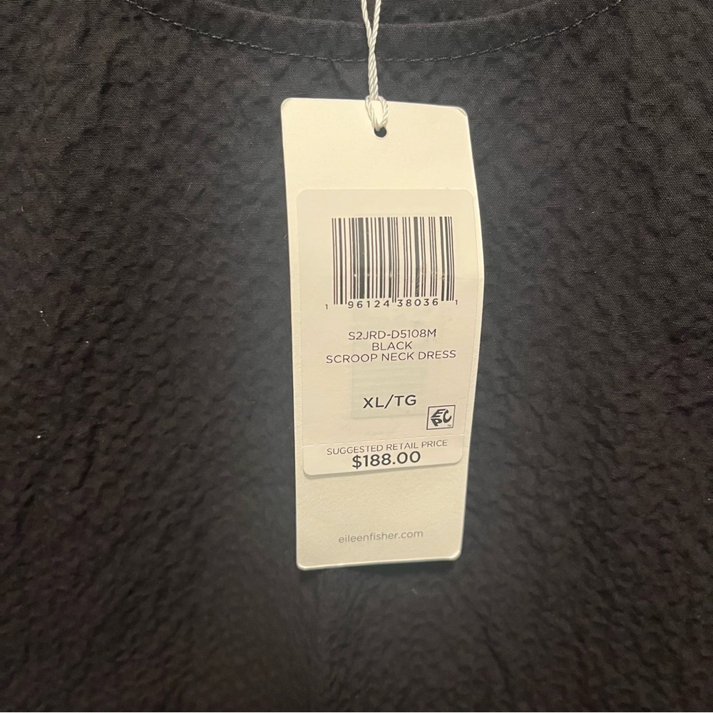 NWT Eileen Fisher XL Organic Cotton Pucker Tiered Dress Black Midi S2JRD-D5108 - Picture 6 of 8